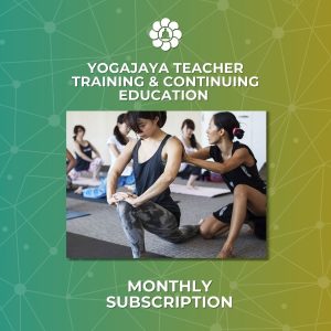YogaJaya Teacher Training graphic with an instructor teaching a student.