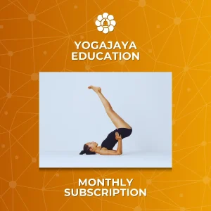 YogaJaya Education Platform Subscription image with photo of yogi practicing a yoga pose/